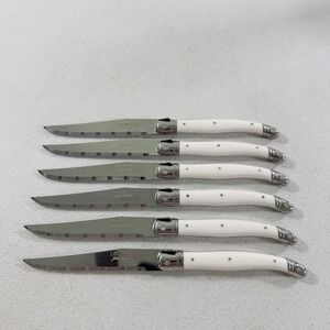 Jean Dubost Laguiole 6-piece Steak Knife Set White Handle Stainless Bee